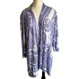 Chico's Watercolor Swirl Cardigan 3/4 Sleeve Open Front Purple‎ Size 3 NWTs